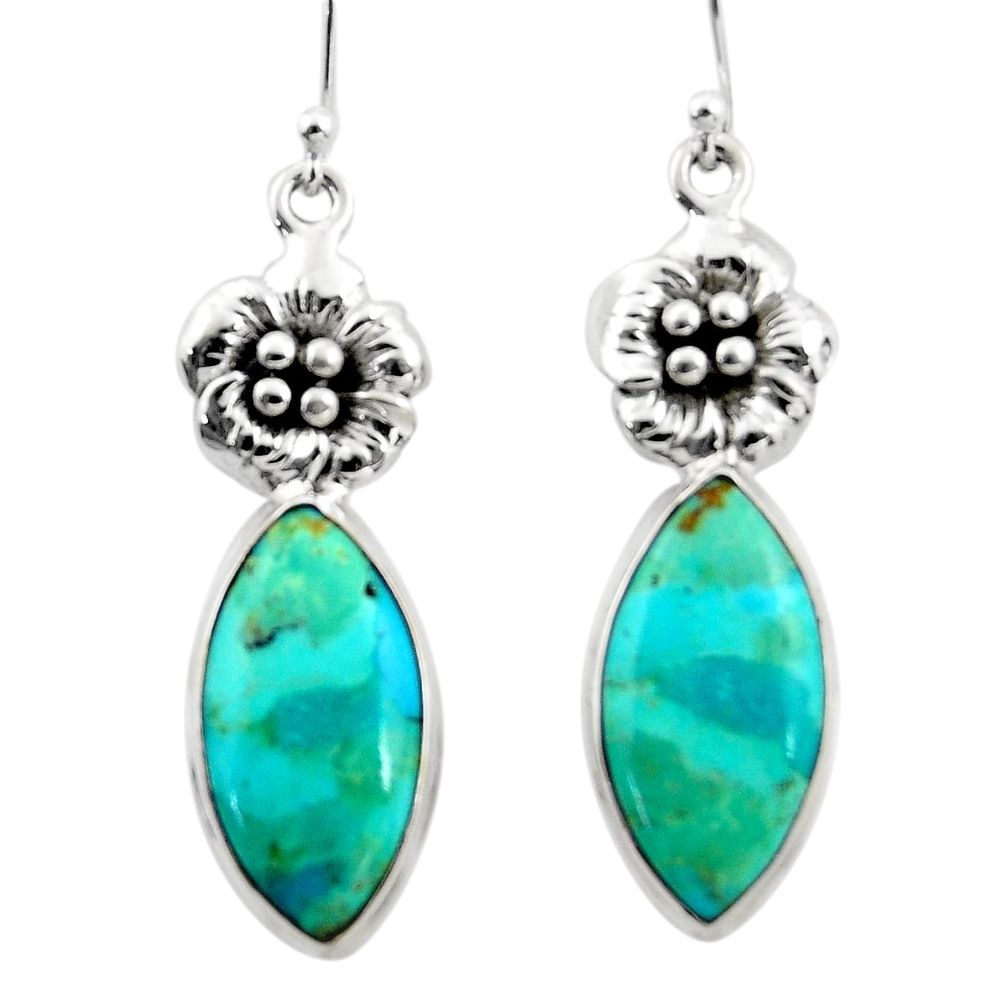 925 silver 18.79cts heart arizona mohave turquoise flower earrings r46959