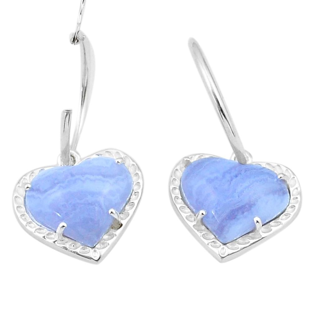 925 silver 17.00cts heart natural blue lace agate dangle earrings jewelry u33340