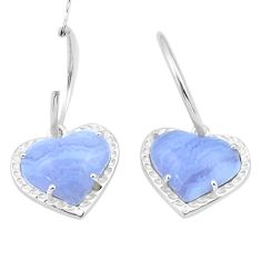 925 silver 17.00cts heart natural blue lace agate dangle earrings jewelry u33340