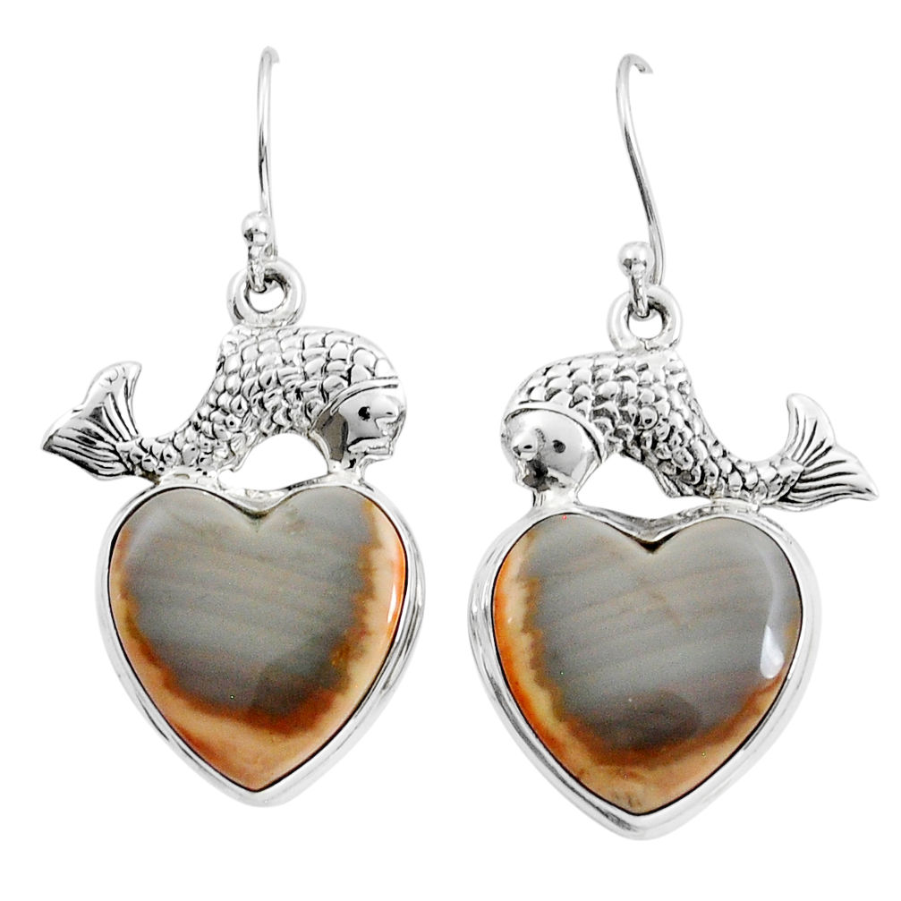 925 silver 19.78cts heart natural brown imperial jasper fish earrings y12351