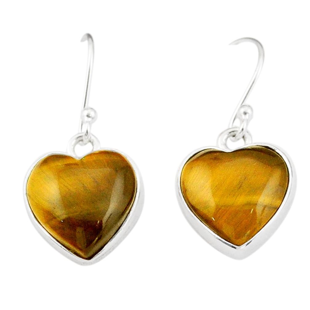 925 silver 11.23cts heart natural brown tiger's eye dangle earrings t94607