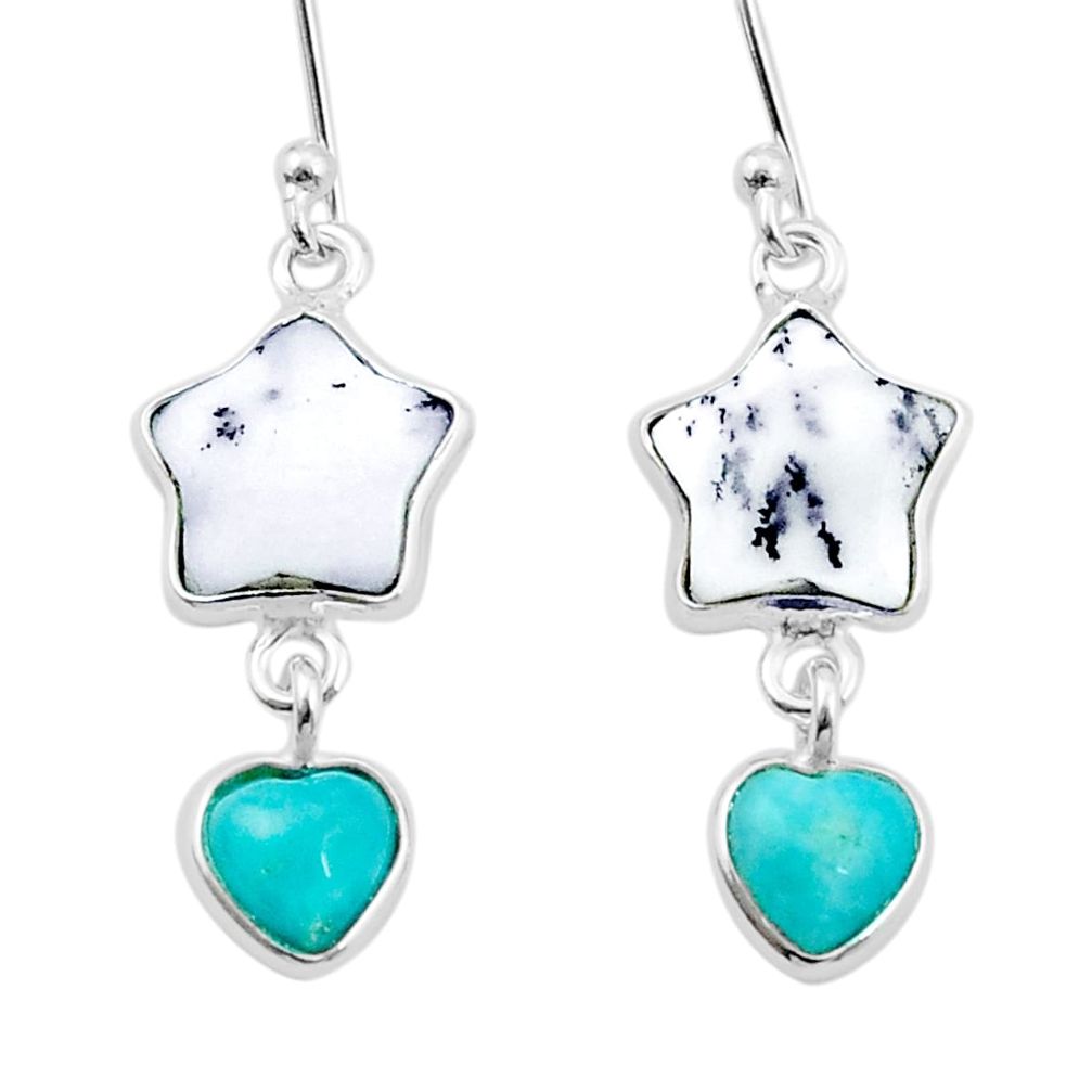 925 silver 8.57cts heart natural dendrite opal larimar star fish earrings u37348