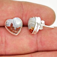 925 silver 7.81cts heart natural mexican laguna lace agate stud earrings y22490