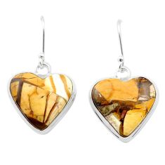 925 silver 14.01cts heart natural yellow brecciated mookaite earrings u44783