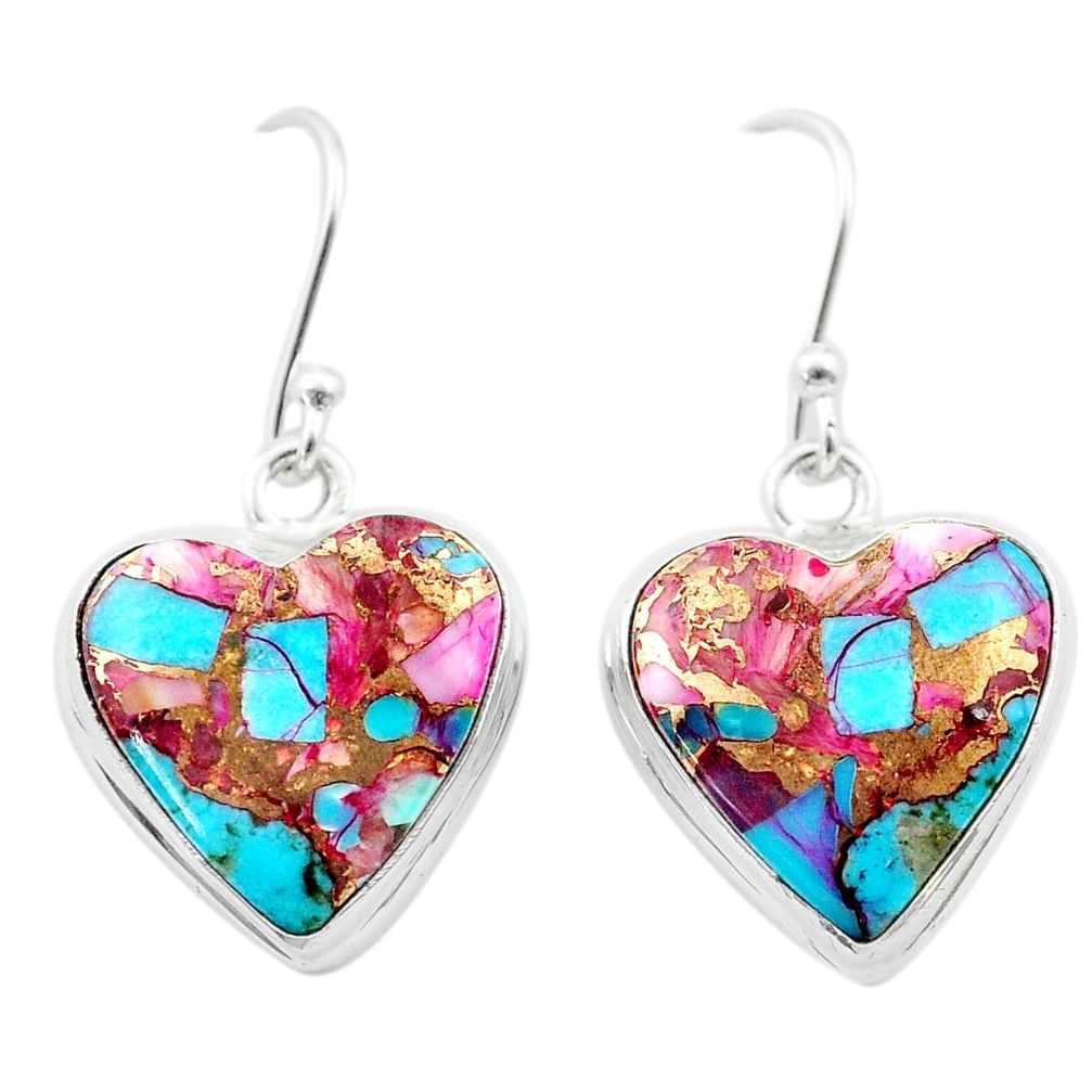 925 silver 13.85cts heart spiny oyster arizona turquoise dangle earrings u44797
