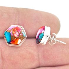 925 silver 9.41cts hexagon spiny oyster arizona turquoise stud earrings u44718