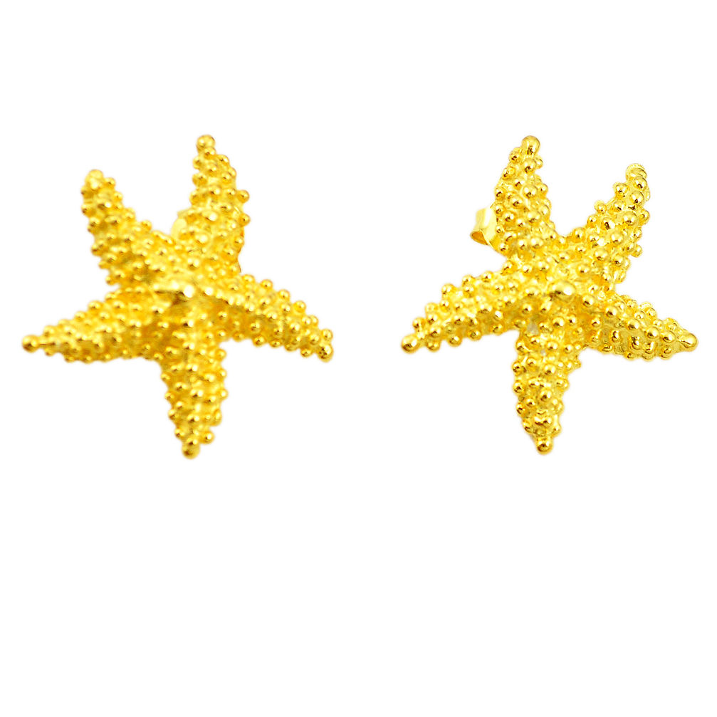 925 silver indonesian bali style solid 14k gold star fish earrings c25920