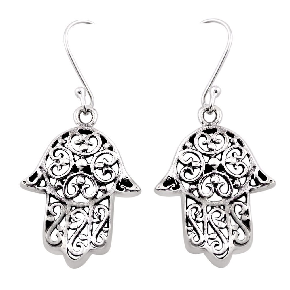 925 silver 7.48gms indonesian bali style solid hand of god hamsa earrings n28066