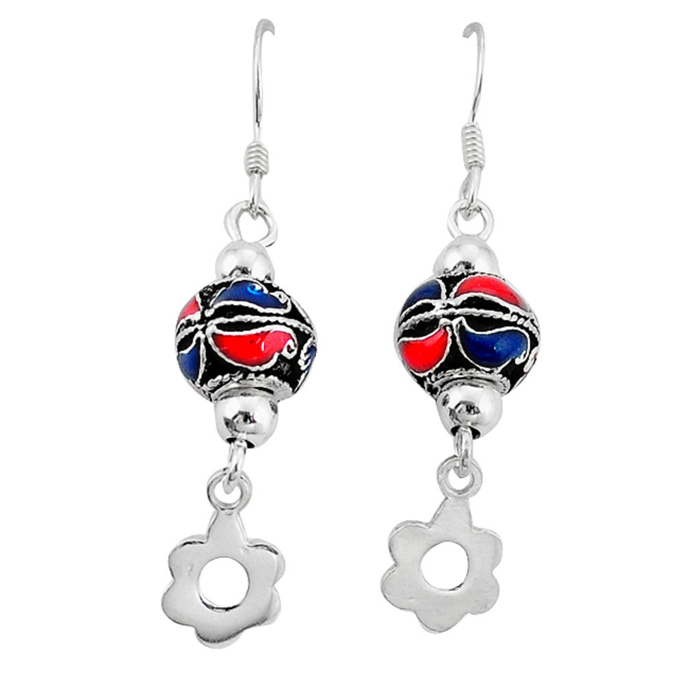 925 silver indonesian bali style solid multi color enamel ball earrings c23075