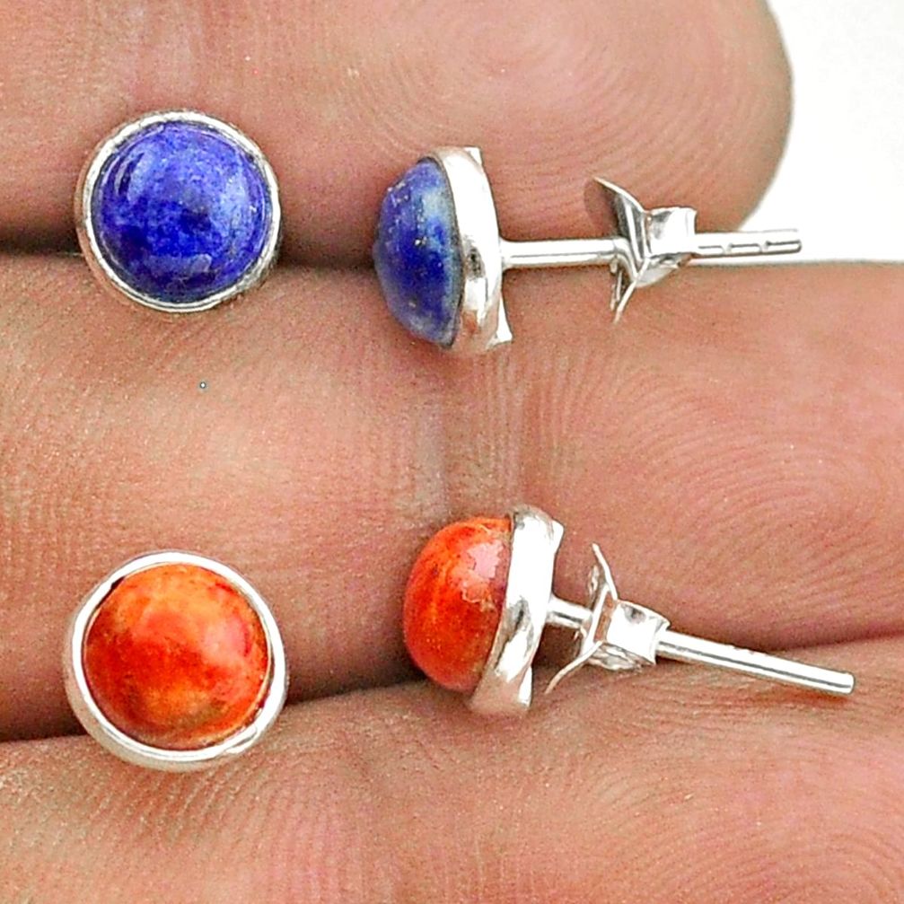 925 silver 4.63cts lapis lazuli copper turquoise 2 pair studs earrings t50864