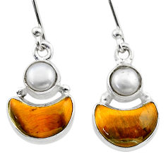 925 silver 7.07cts moon natural brown tiger's eye white pearl earrings t68938