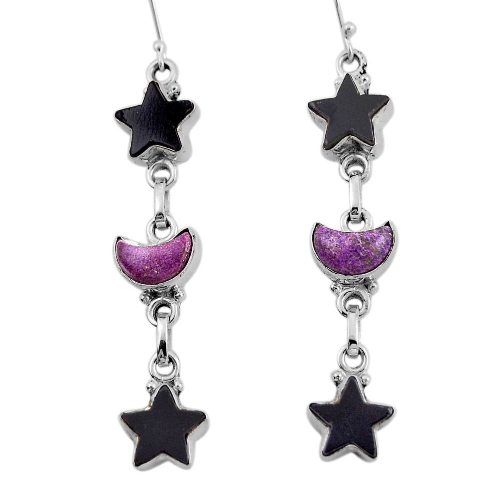 925 silver 20.37cts moon star natural onyx purpurite stichtite earrings n11649