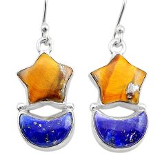 925 silver 11.42cts moon star natural tiger's eye lapis lazuli earrings t68916