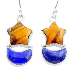 925 silver 11.62cts moon star natural tiger's eye lapis lazuli earrings t68920
