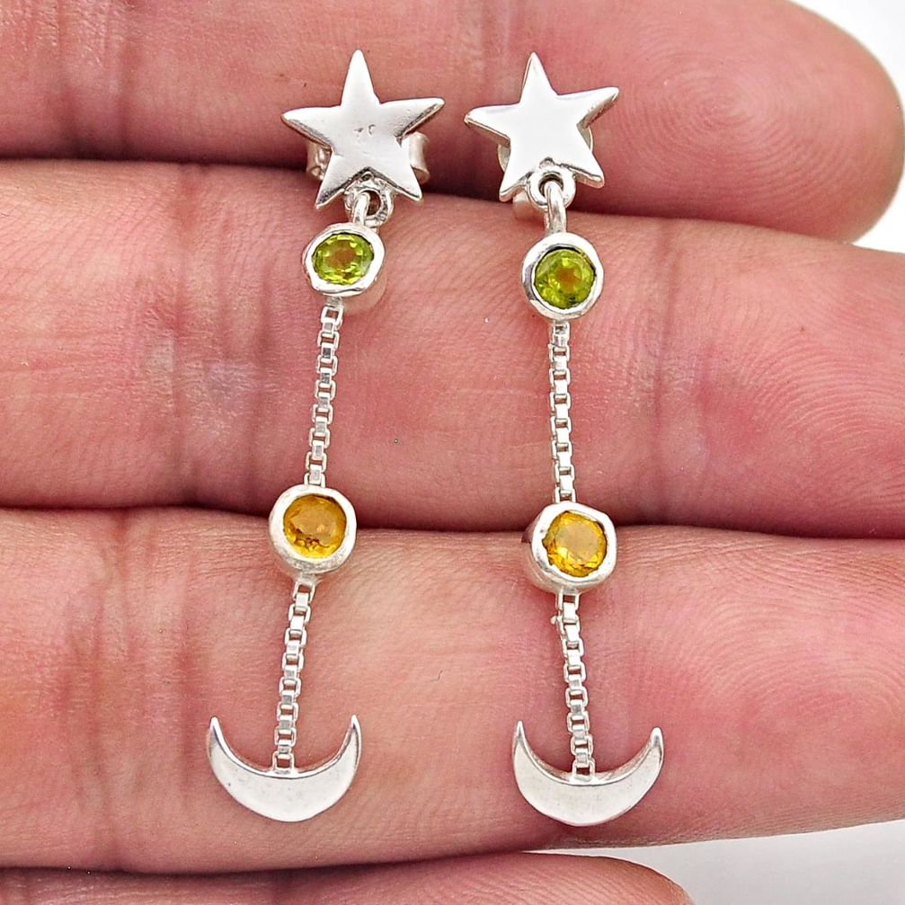 925 silver 1.63cts moon with star natural peridot citrine dangle earrings y91799