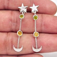 925 silver 1.63cts moon with star natural peridot citrine dangle earrings y91799