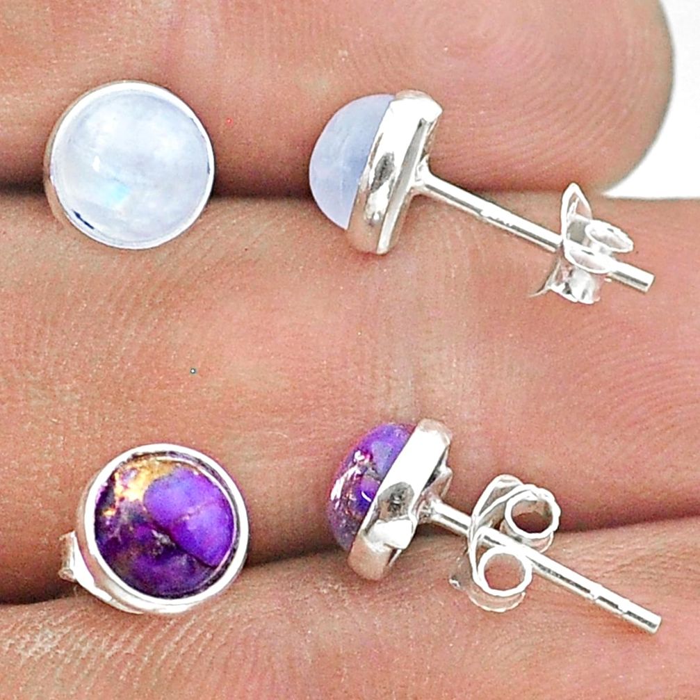 925 silver 4.63cts moonstone copper turquoise 2 pair studs earrings t50851