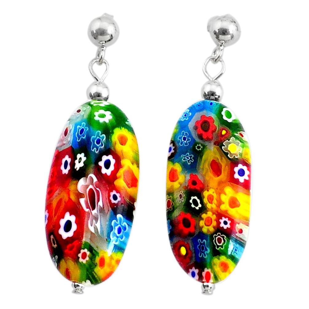 925 silver 37.91cts multi color italian murano glass dangle earrings c27391