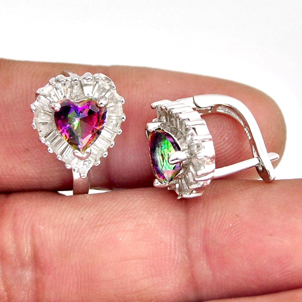 925 silver 9.65cts multi color rainbow topaz crystal heart stud earrings y76127