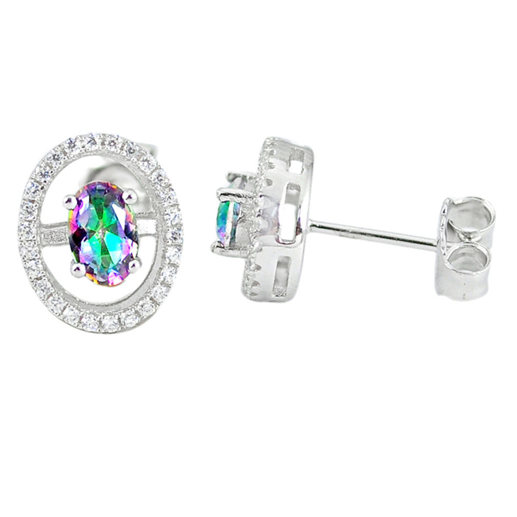 925 sterling silver multi color rainbow topaz white topaz stud earrings c10545
