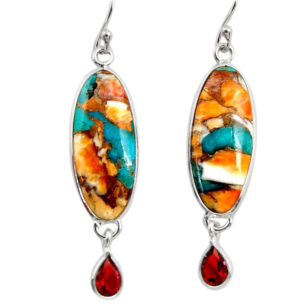 925 silver 17.53cts multi color spiny oyster arizona turquoise earrings r29331