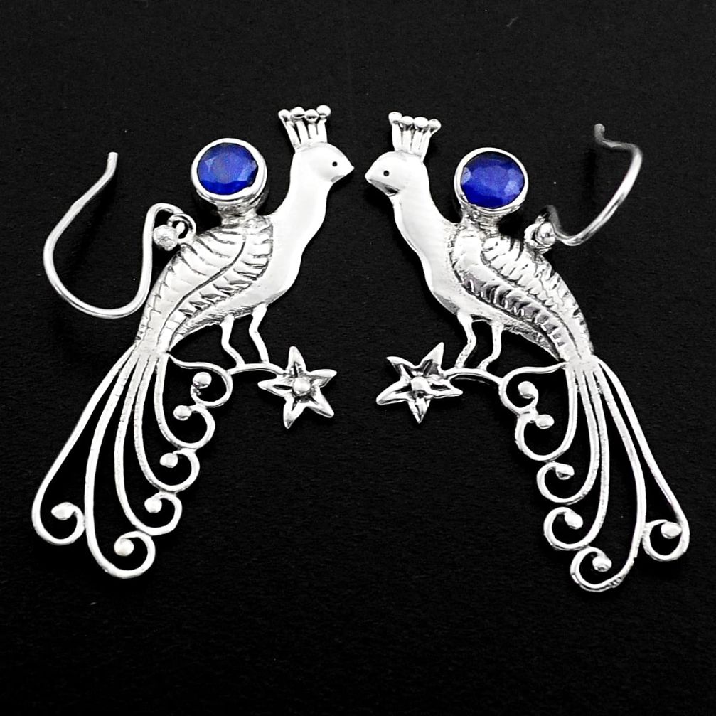 silver 1.98cts southwestern style natural blue sapphire peacock earrings t62057