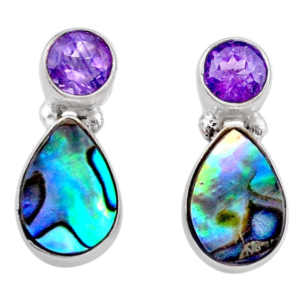 925 silver 6.25cts natural abalone paua seashell amethyst stud earrings t47299