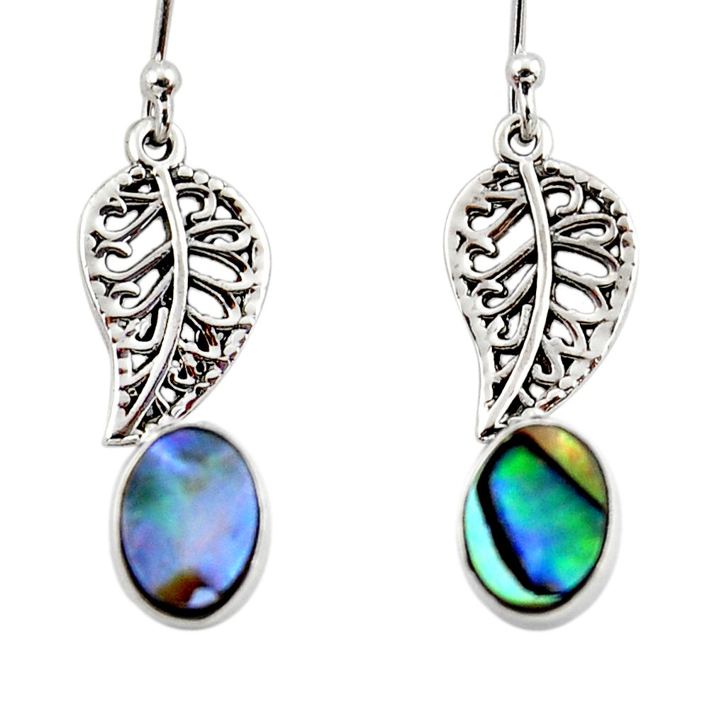 925 silver 3.32cts natural abalone paua seashell deltoid leaf earrings r48204