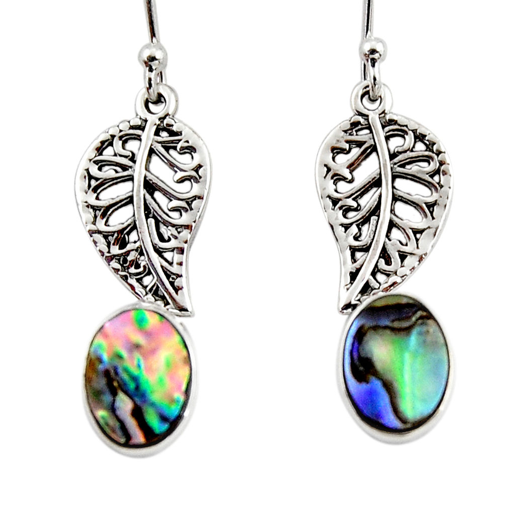 925 silver 3.33cts natural abalone paua seashell deltoid leaf earrings r48231