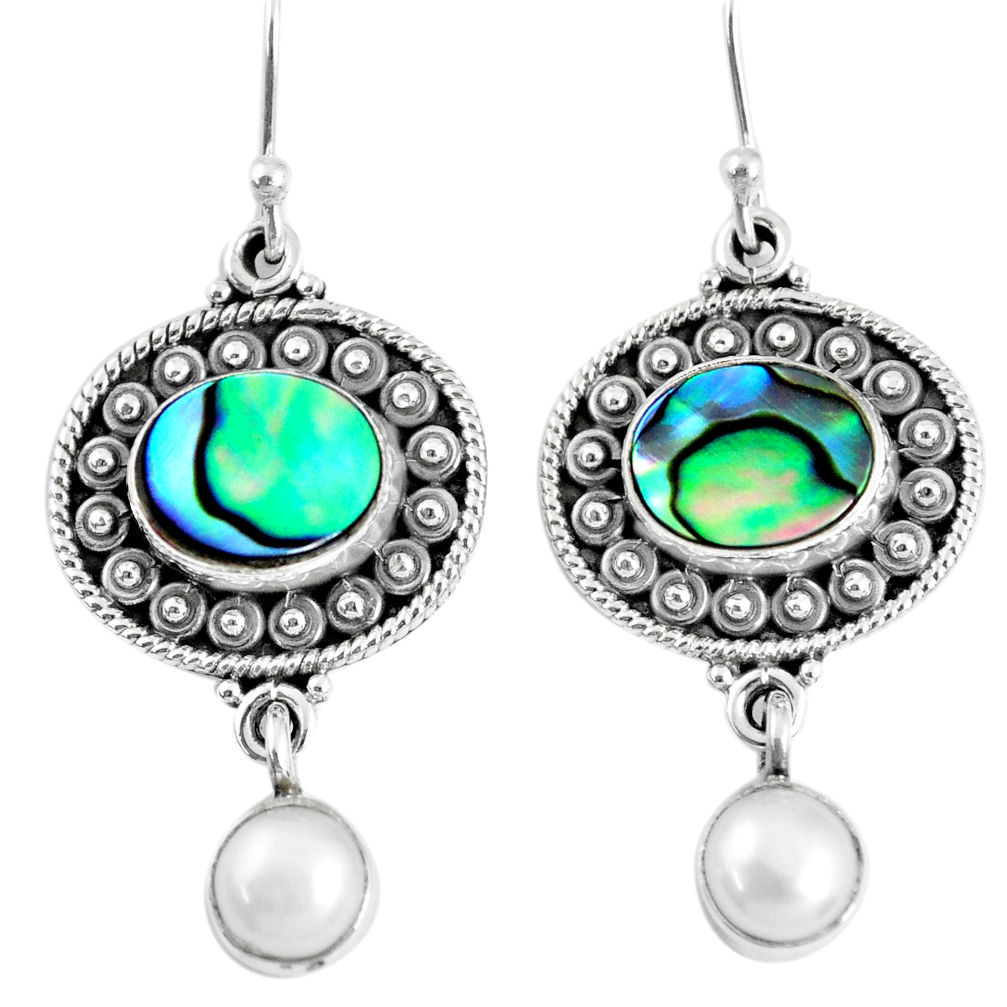 925 silver 8.03cts natural abalone paua seashell pearl dangle earrings r59769