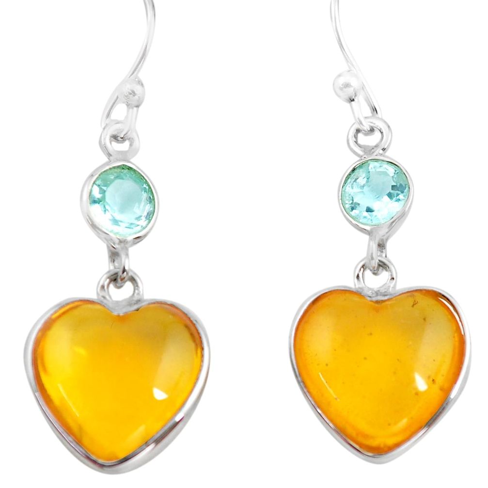 925 silver 6.20cts natural amber from colombia heart love earrings p74109