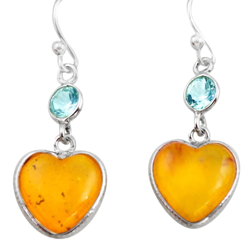 925 silver 6.20cts natural amber from colombia heart love earrings p74118