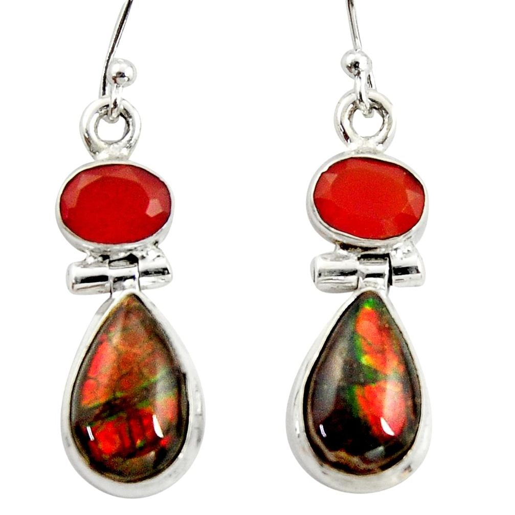 925 silver 10.74cts natural ammolite (canadian) cornelian dangle earrings r39554