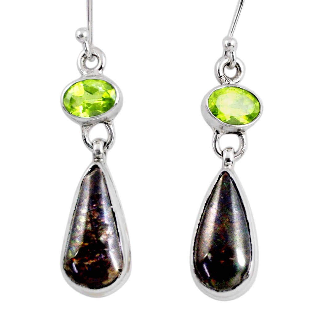 925 silver 10.13cts natural ammolite (canadian) peridot dangle earrings r56252