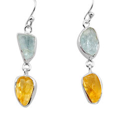925 silver 11.62cts natural aqua aquamarine citrine rough dangle earrings y91097