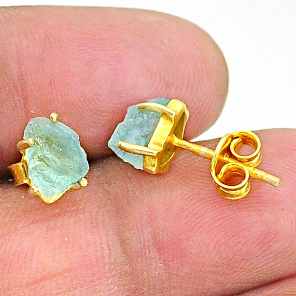 4.72cts natural aqua aquamarine raw 14k gold handmade earrings t7624