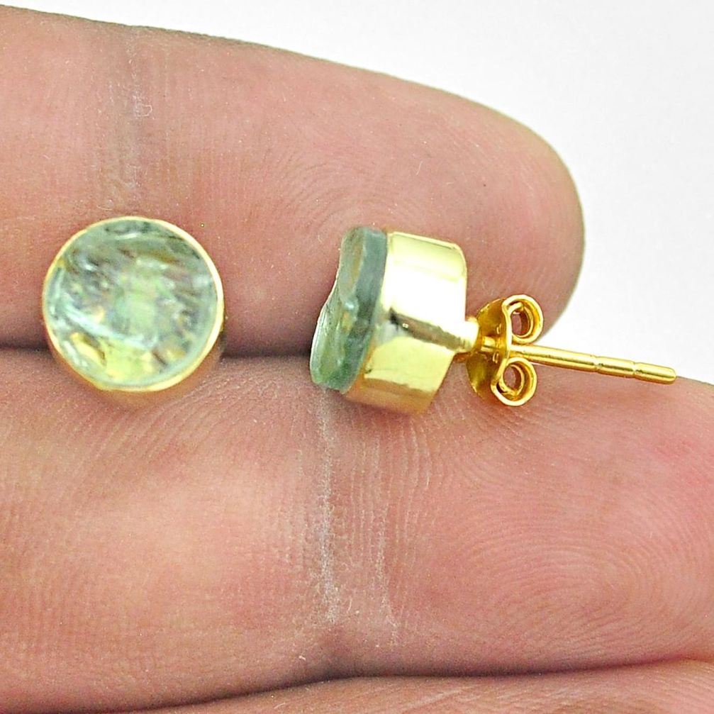 925 silver 6.70cts natural aqua aquamarine raw 14k gold stud earrings t52351