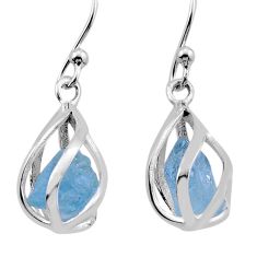 925 silver 6.97cts natural aqua aquamarine rough dangle cage earrings n45346