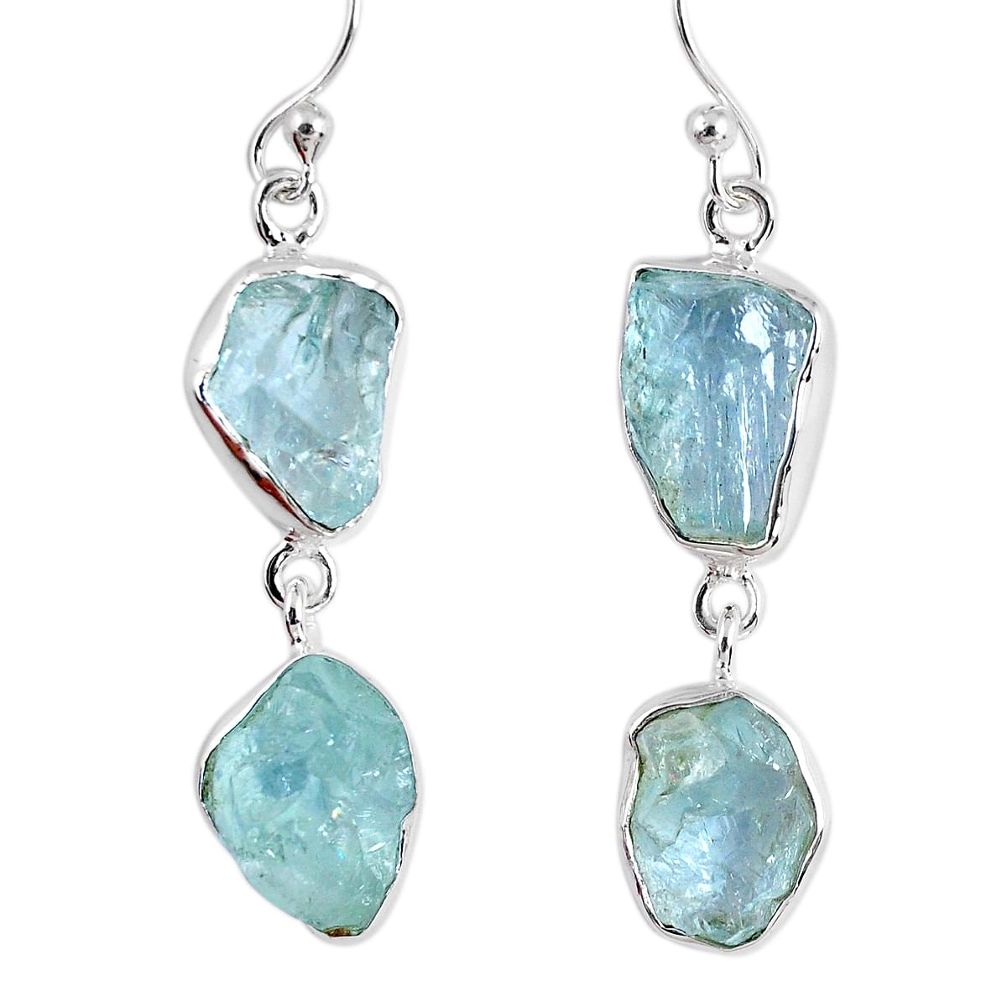925 silver 14.42cts natural aqua aquamarine rough dangle earrings r55428