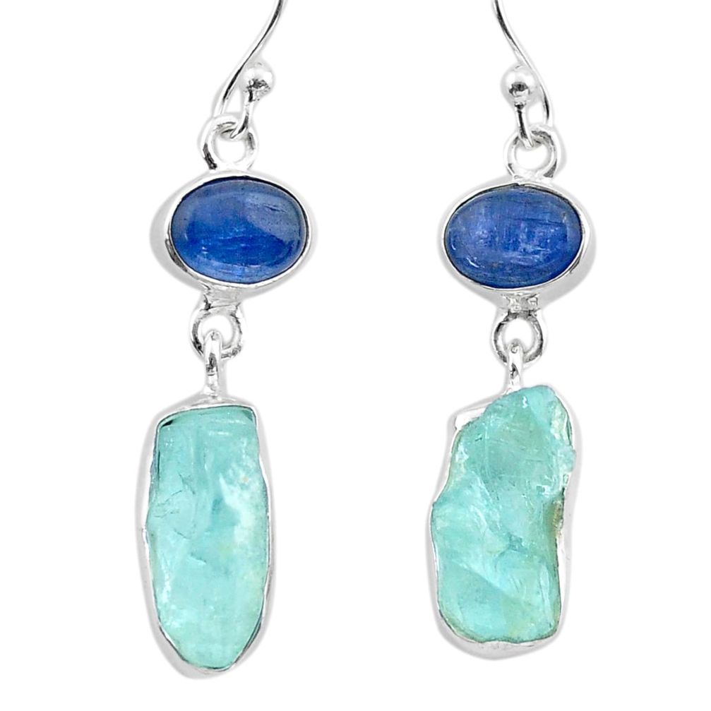 925 silver 12.83cts natural aqua aquamarine raw kyanite dangle earrings t38192