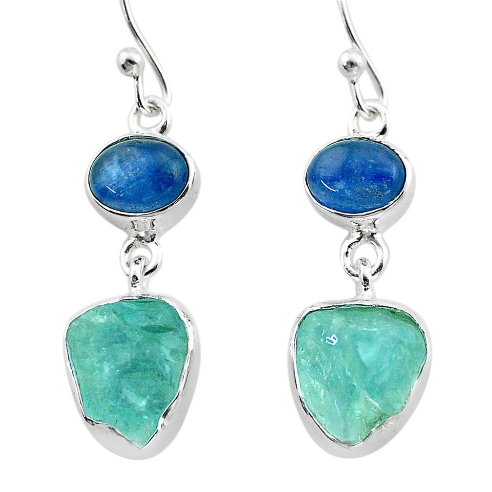 925 silver 13.27cts natural aqua aquamarine raw kyanite dangle earrings t52318