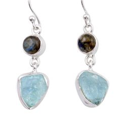 925 silver 11.23cts natural aqua aquamarine rough labradorite earrings y32119