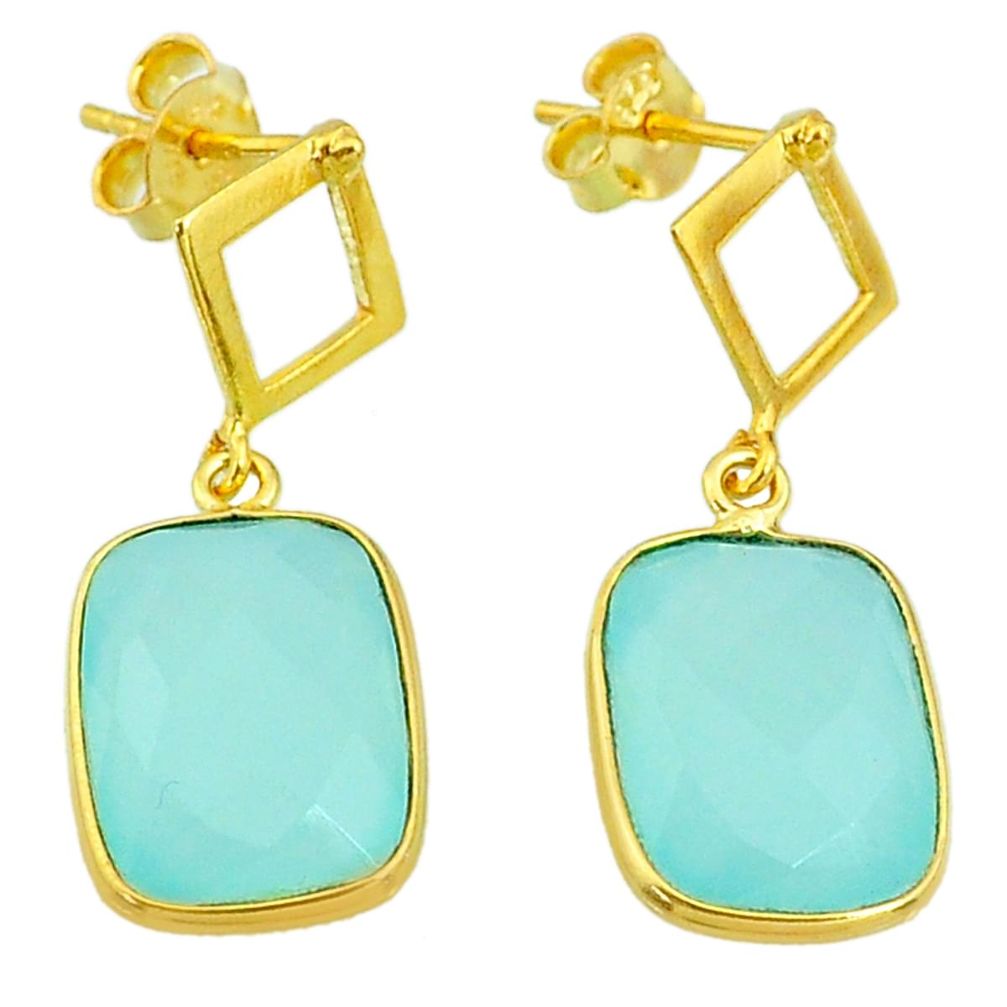 10.58cts natural aqua chalcedony 14k gold handmade dangle earrings t11597