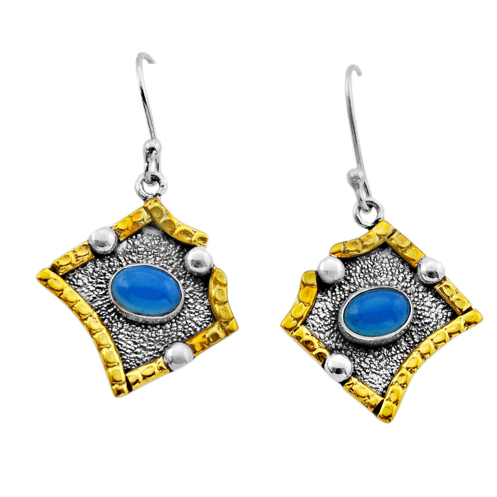 925 silver 3.35cts natural aqua chalcedony gold dangle earrings jewelry n51020