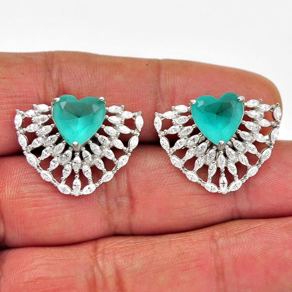 925 silver 10.48cts natural aqua chalcedony heart topaz stud earrings n28947