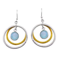 925 silver 4.99cts natural aqua chalcedony round gold dangle earrings n51070