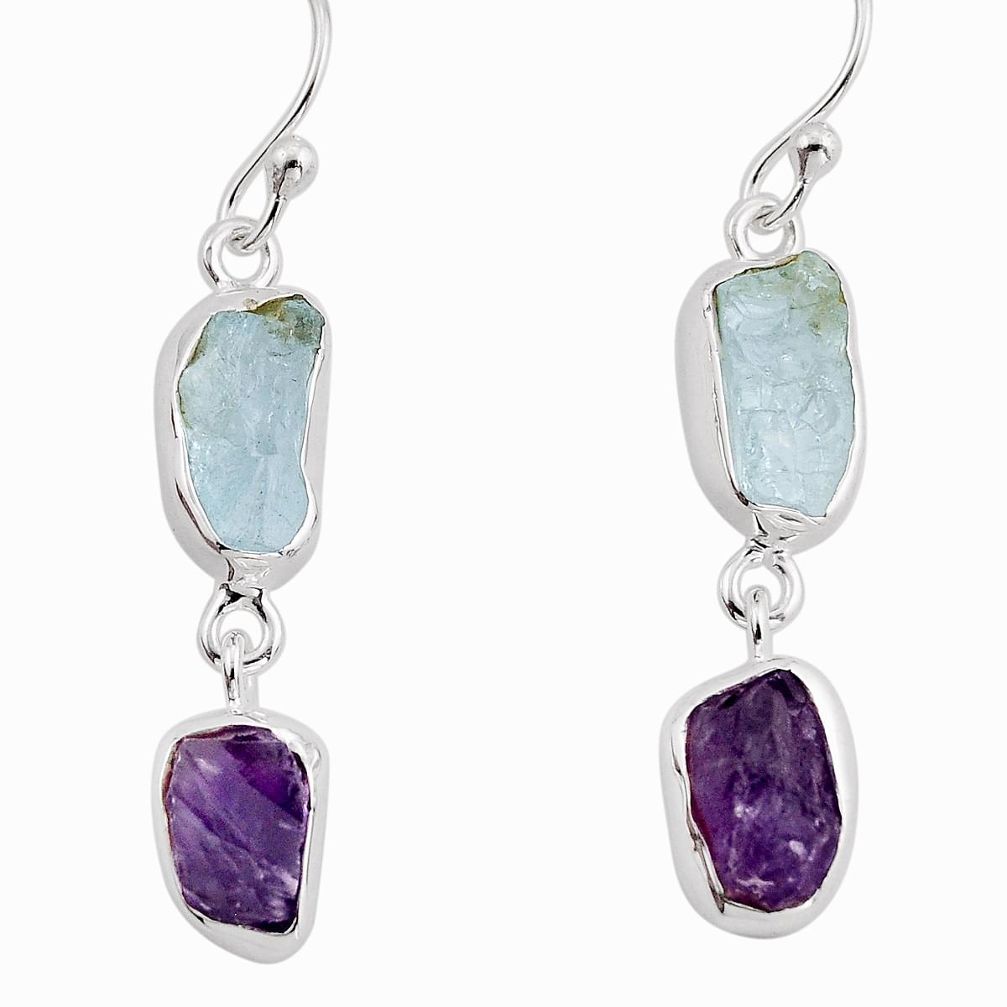 925 silver 8.84cts natural aquamarine amethyst rough dangle earrings y93960