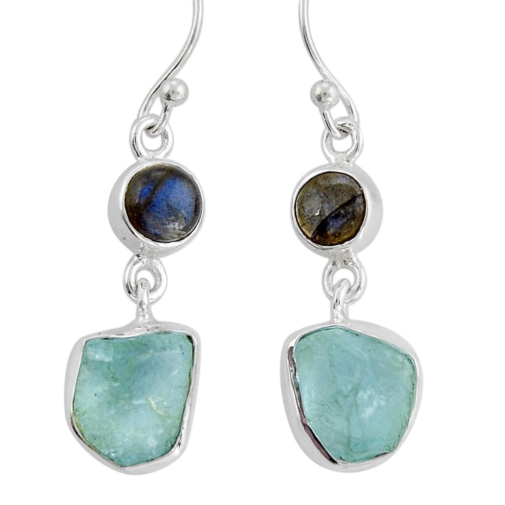 925 silver 10.72cts natural aquamarine rough labradorite dangle earrings y25196
