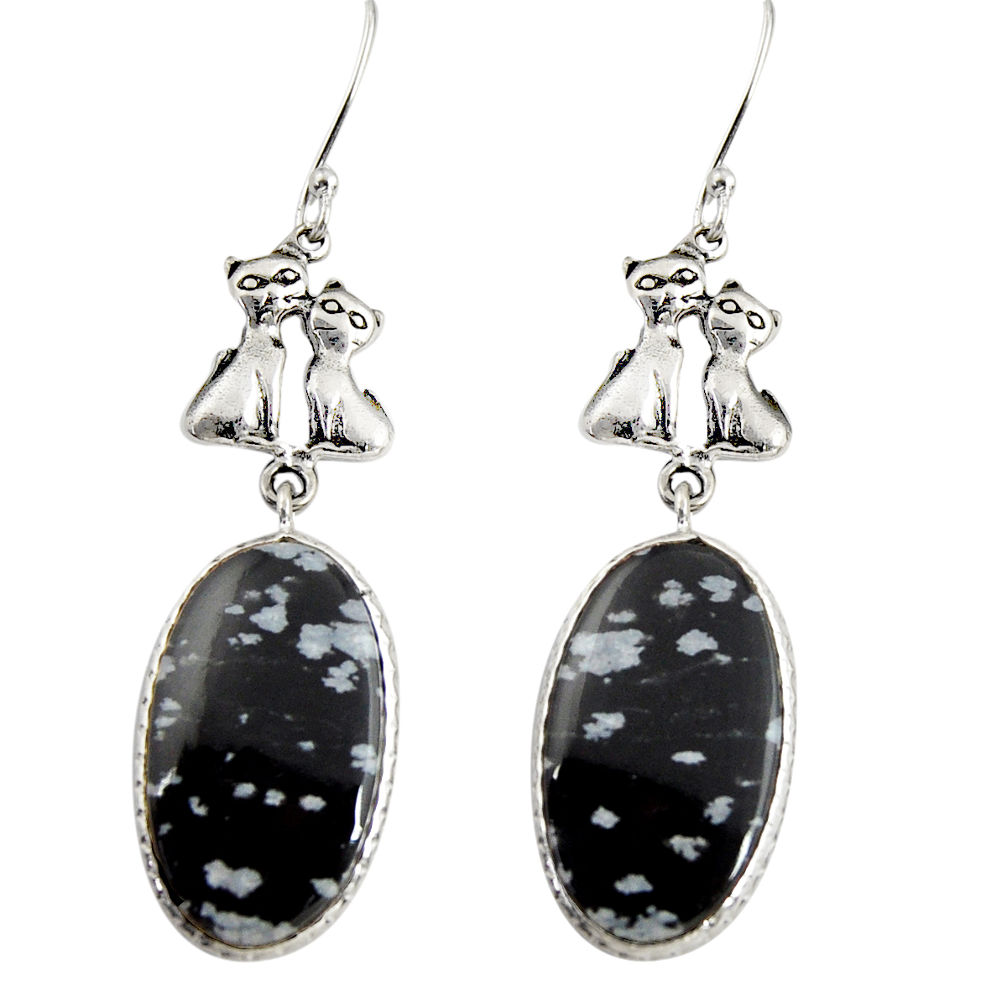 cts natural black australian obsidian two cats earrings d39535