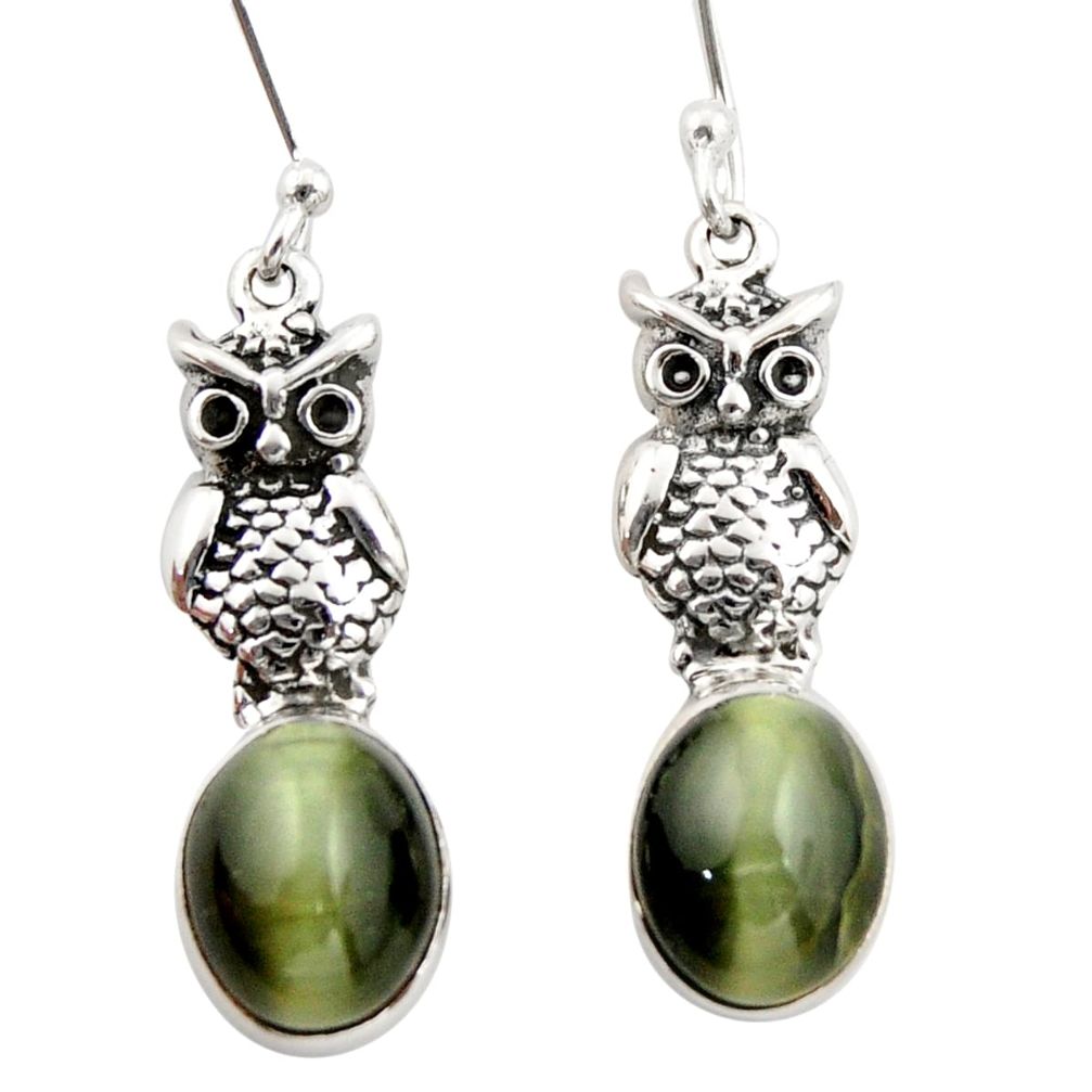 925 silver 8.62cts natural black cat's eye sillimanite owl earrings d47600